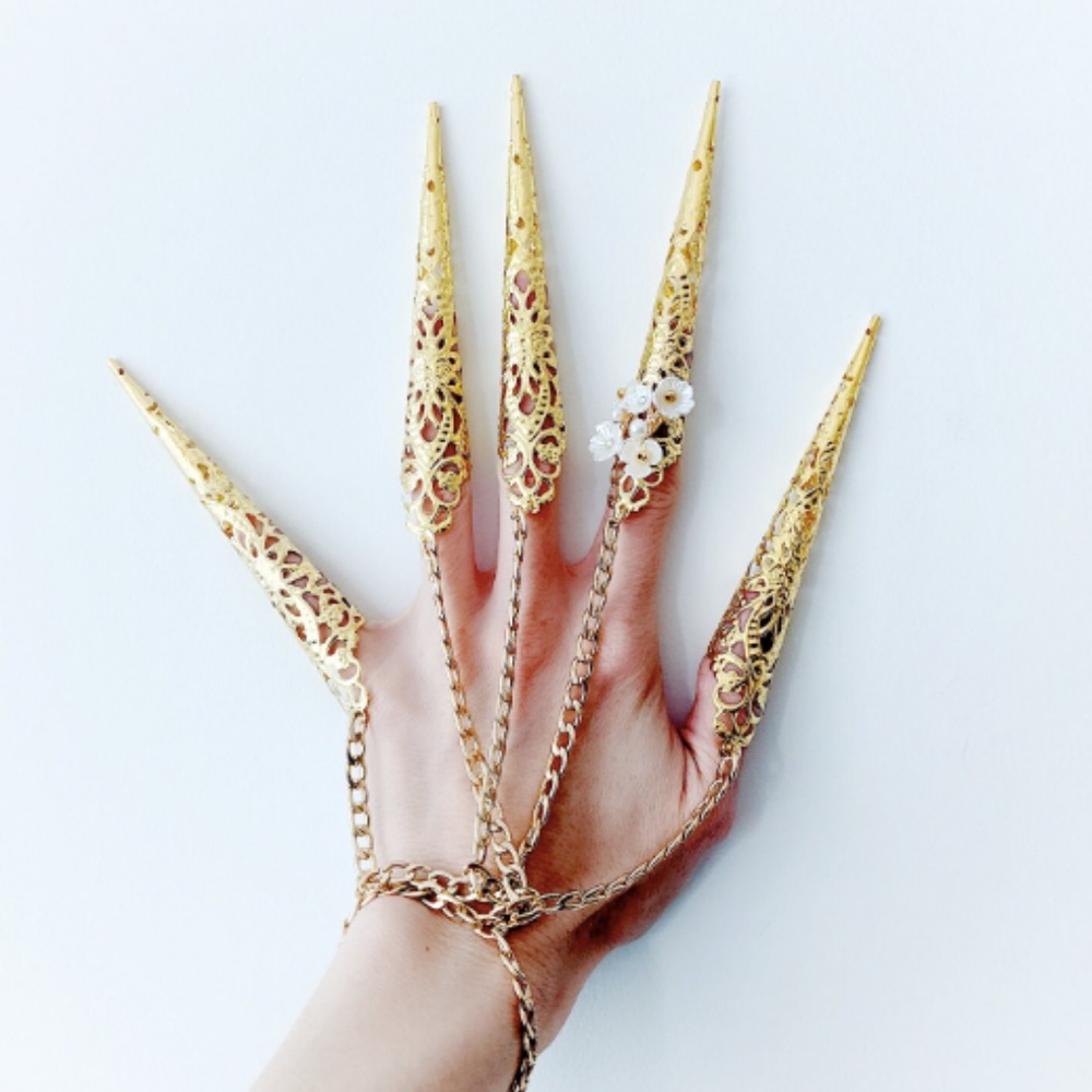 Blossom Finger Claw bracelet BNIB gold floral